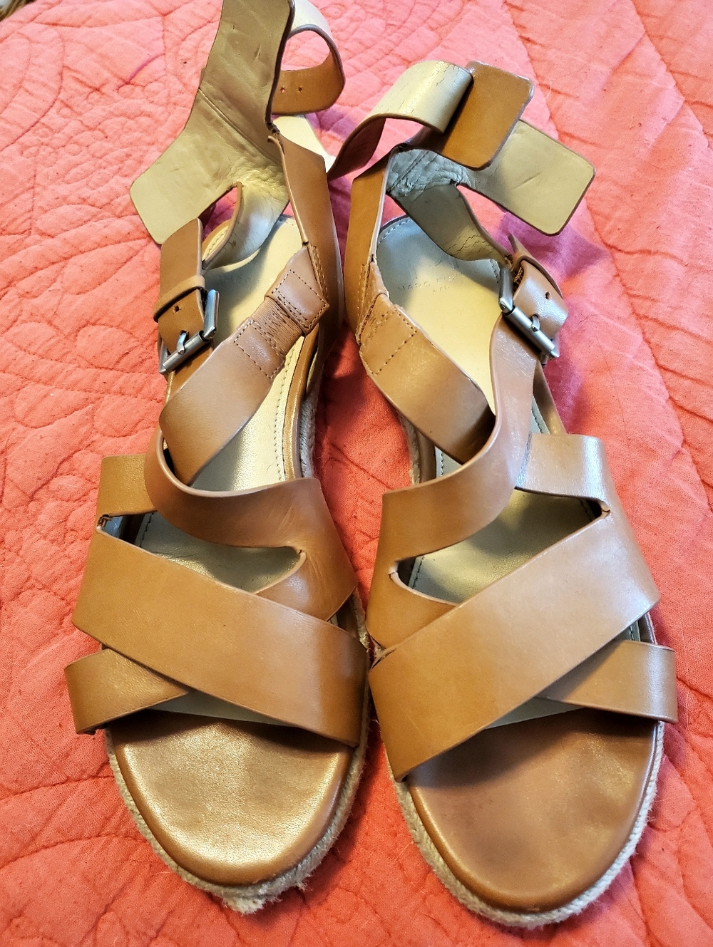 Marc Fisher Tan Strappy Espadrille Leather Sandals